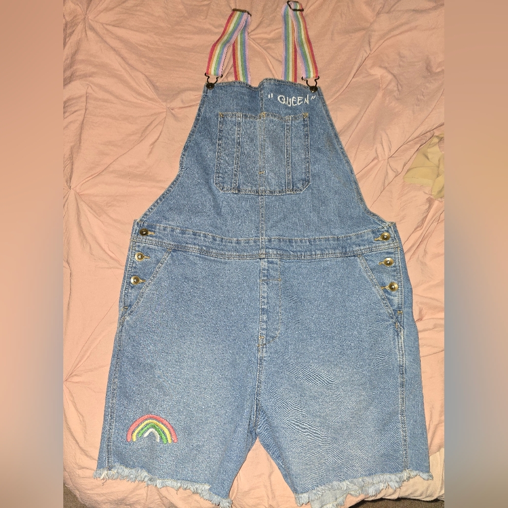 Universal Thread Blue Denim Jumpsuit with Rainbow Accents
